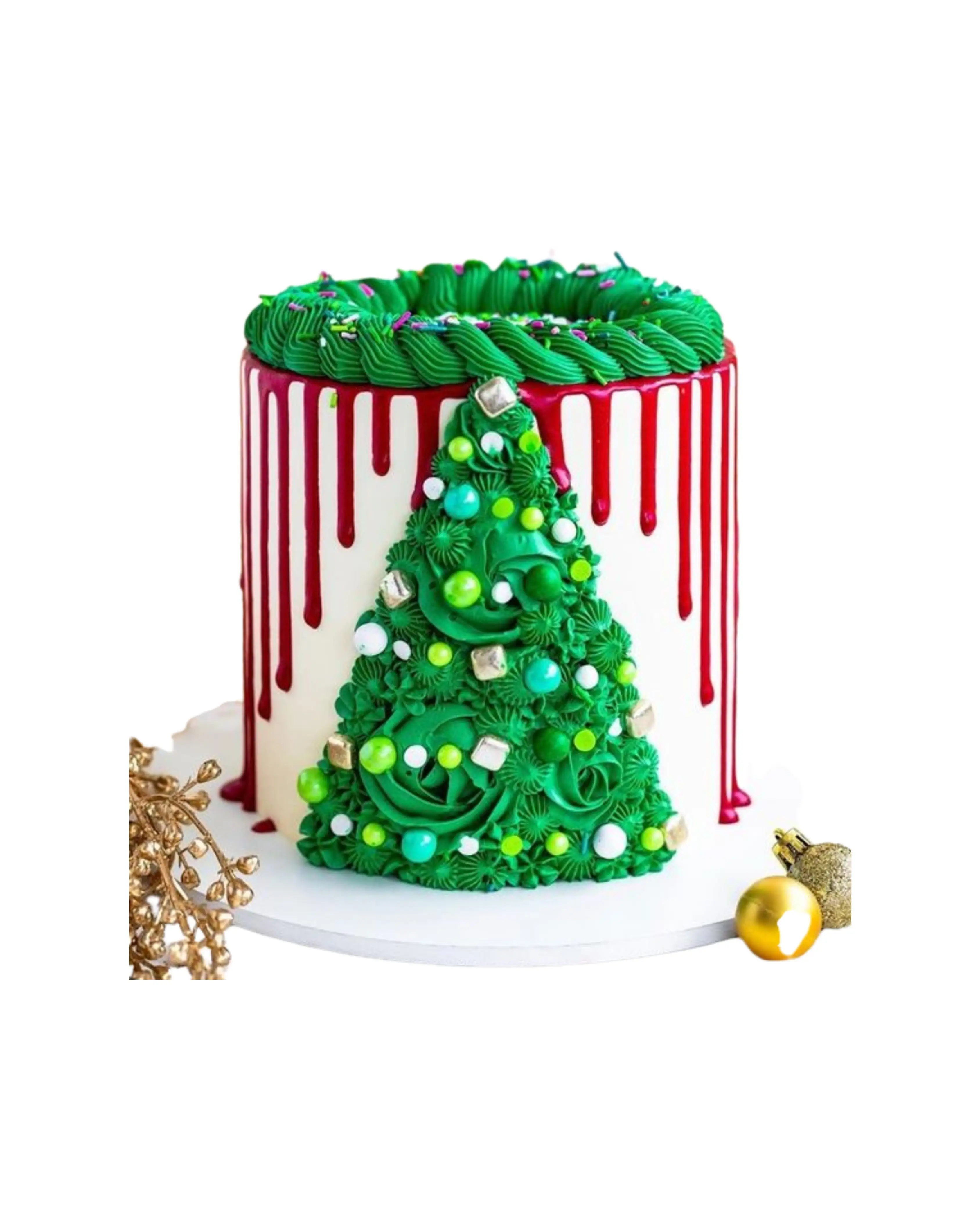 cake image of Christmas Tree Red Drip Cake
