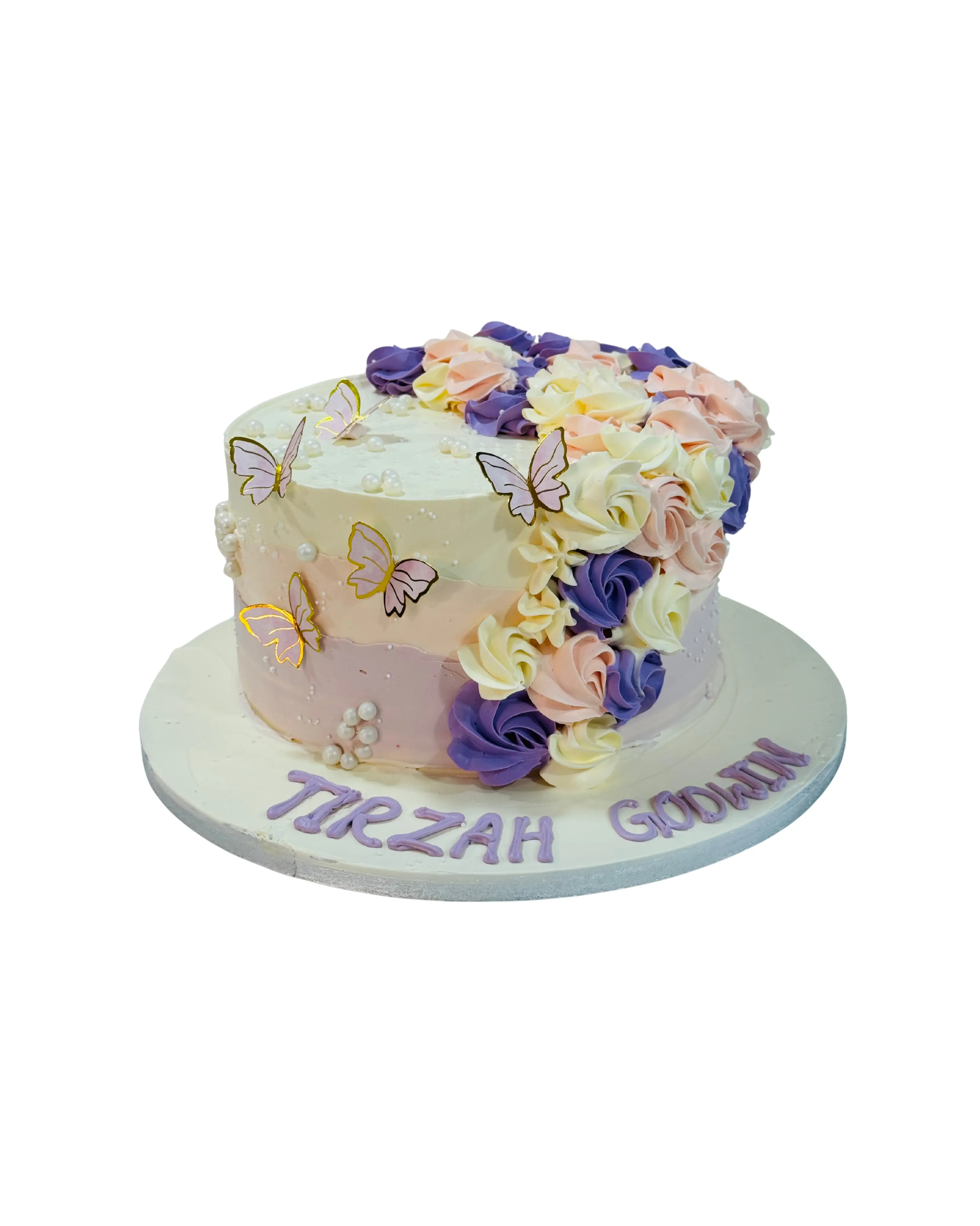 cake image of Pastel Rosette & Butterfly Swirl Cake