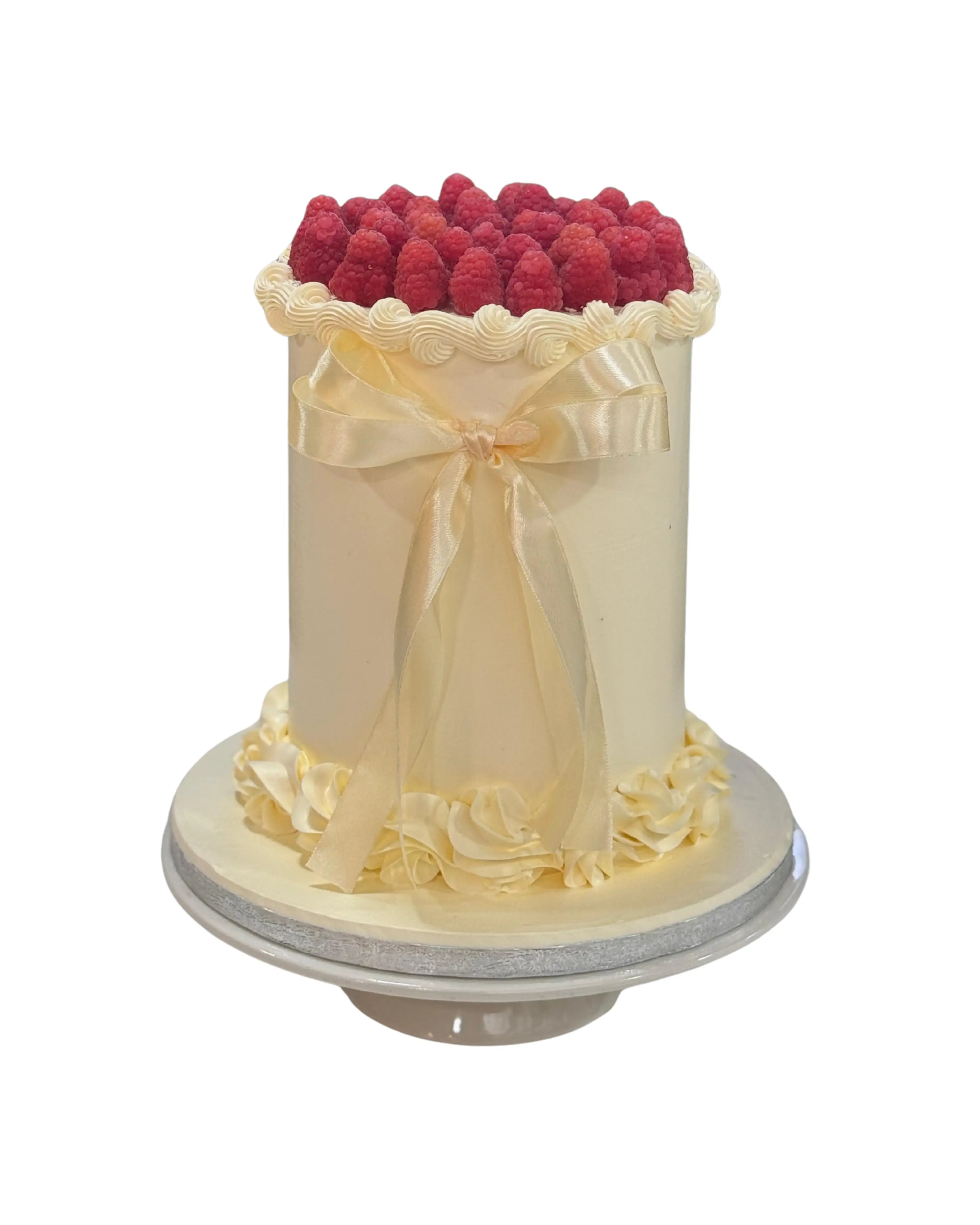 cake image of Raspberry Bow Elegant Cream Cake