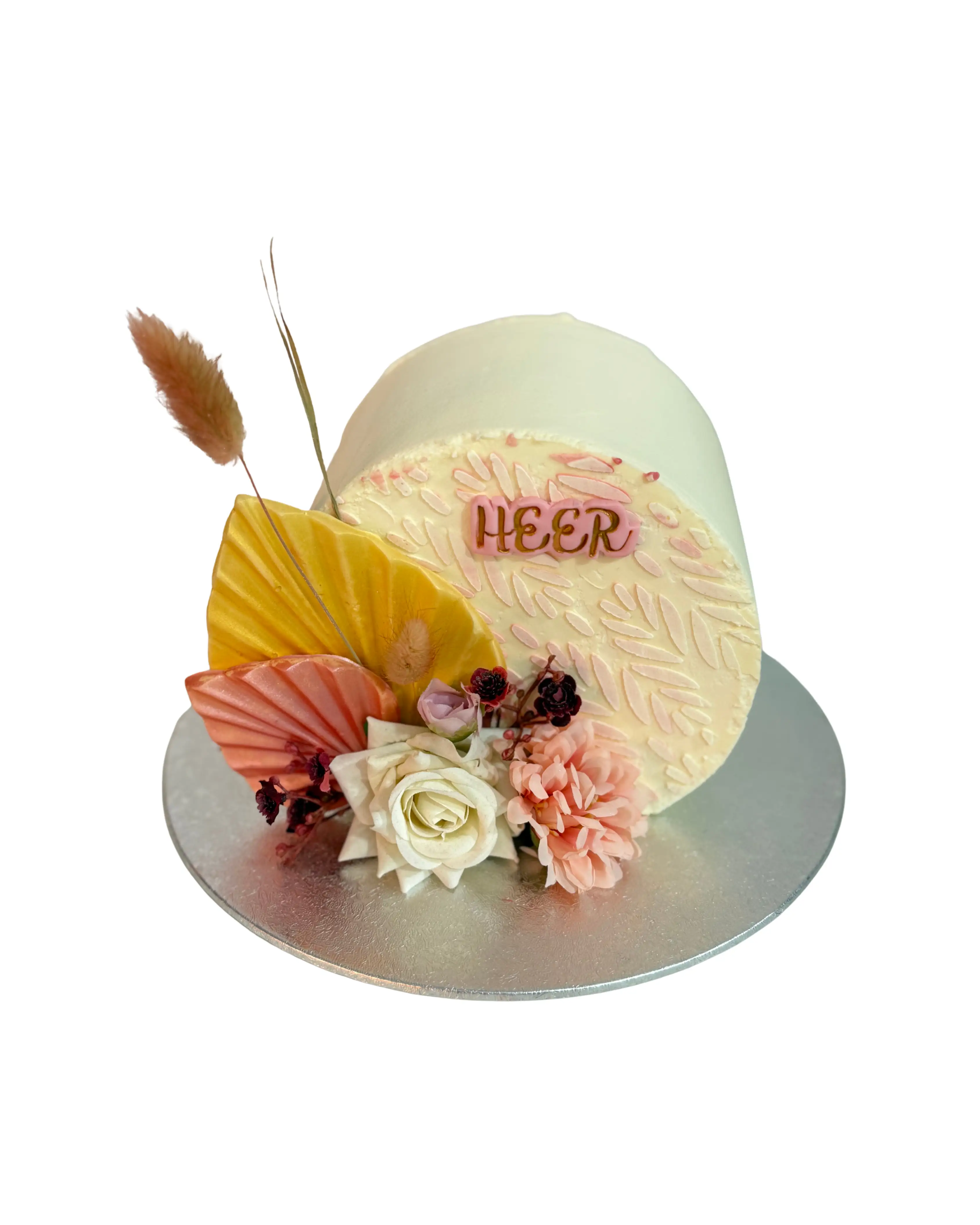 cake image of Boho Palm Spear Floral Cake
