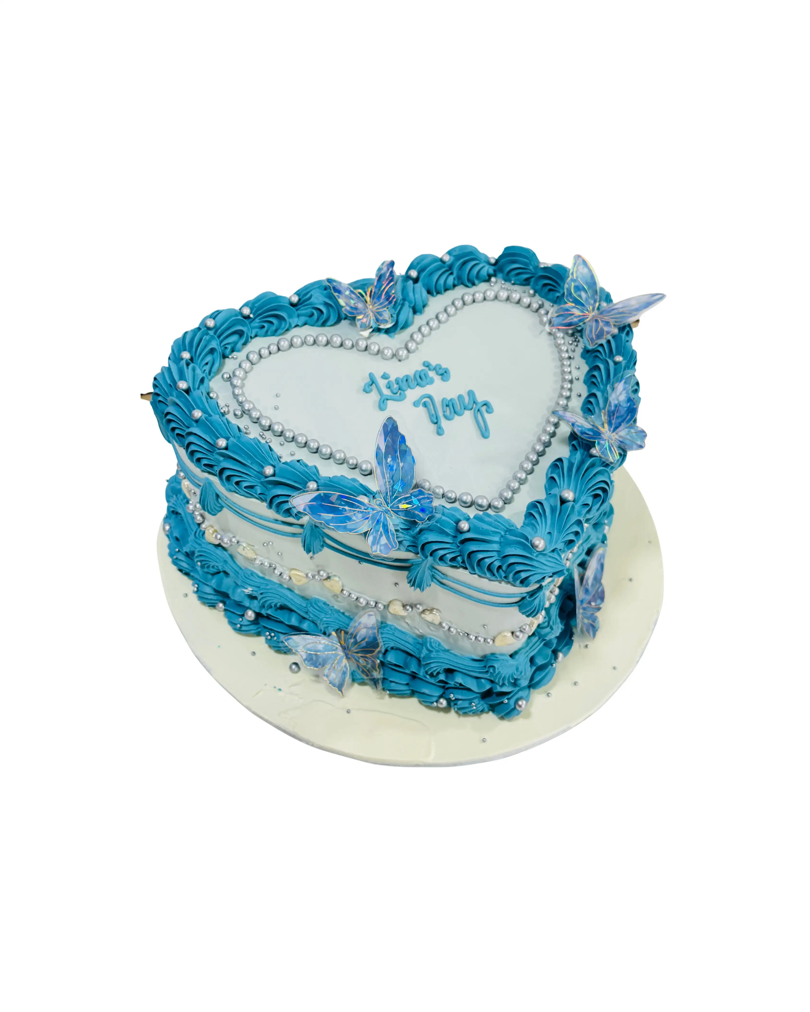cake image of Blue Butterfly Vintage Heart Cake